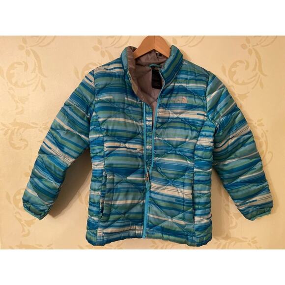 The North Face 550 Blue Multi Color Down Jacket Girls Med - Picture 1 of 4